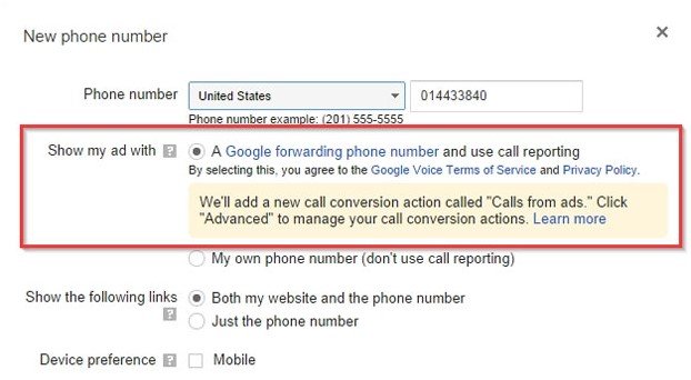 Call Tracking, Google Adwords