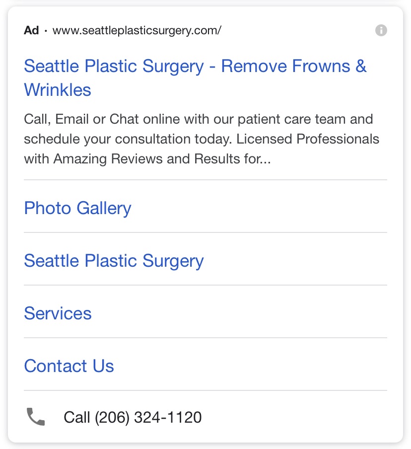 Plastic surgery PPC ad optimized for mobile search
