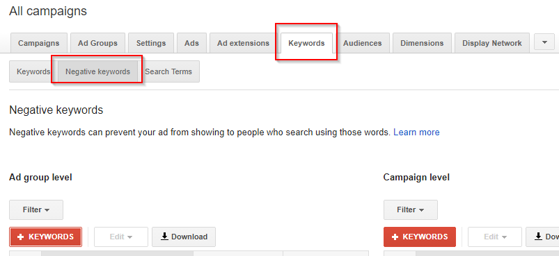 adwords negative keywords