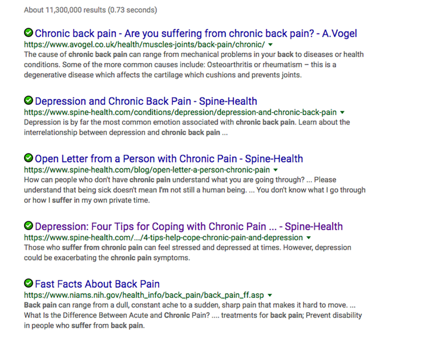 chronic back pain google result