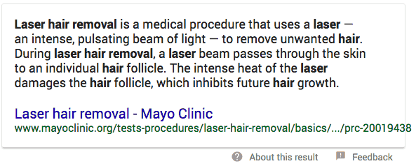 example of laser hair removal featured snippet