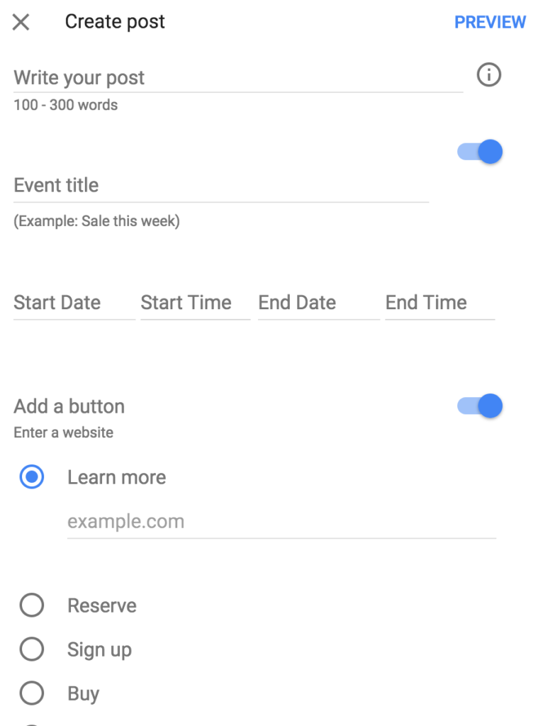 Adding an Event through Google Posts