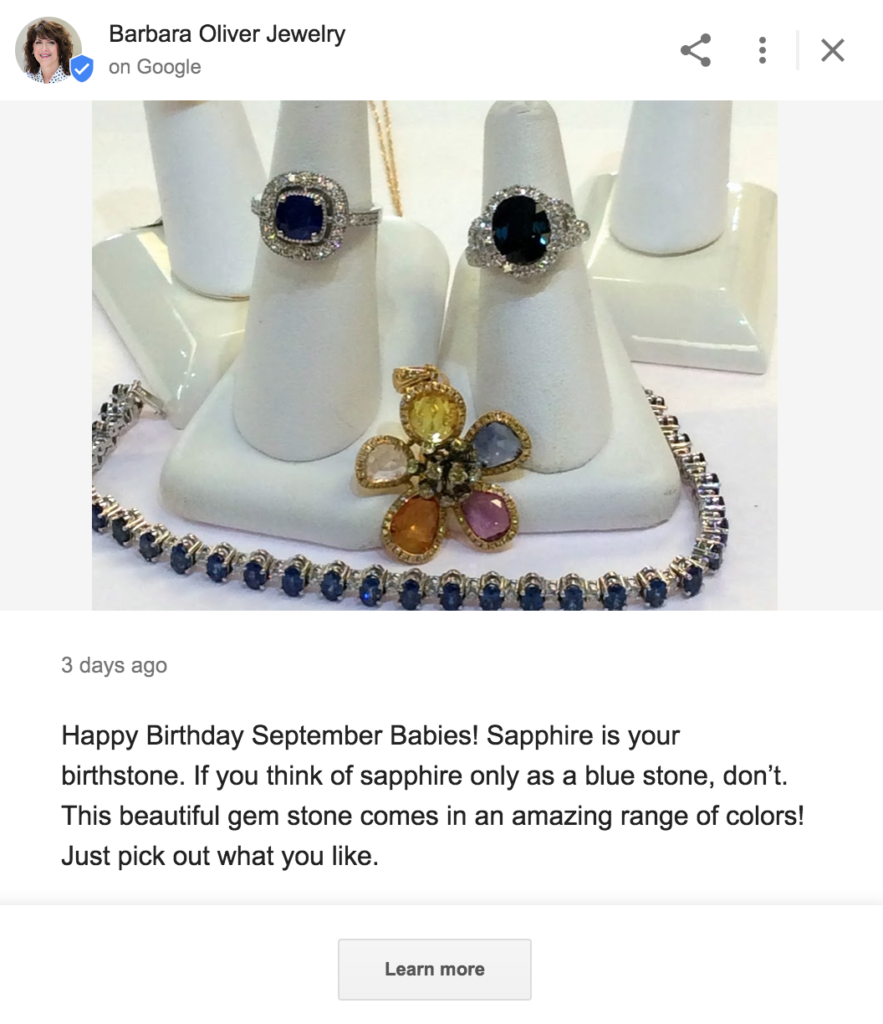 An example of a Jewelry Sotre Google Post targeting certain audience