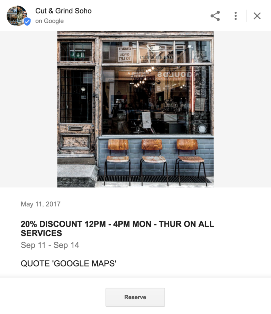 A Local Business Google Post with SAVE NOW approach