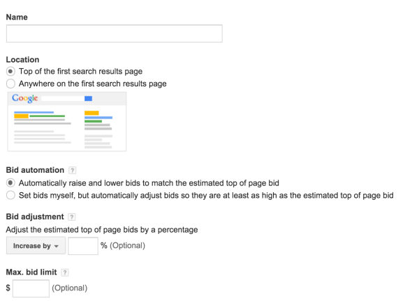 Search Page Location strategy allows an option to increase or decrease bids based on their location on search page