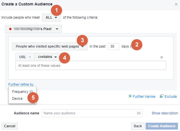 Choosing parameters for custom audience set up