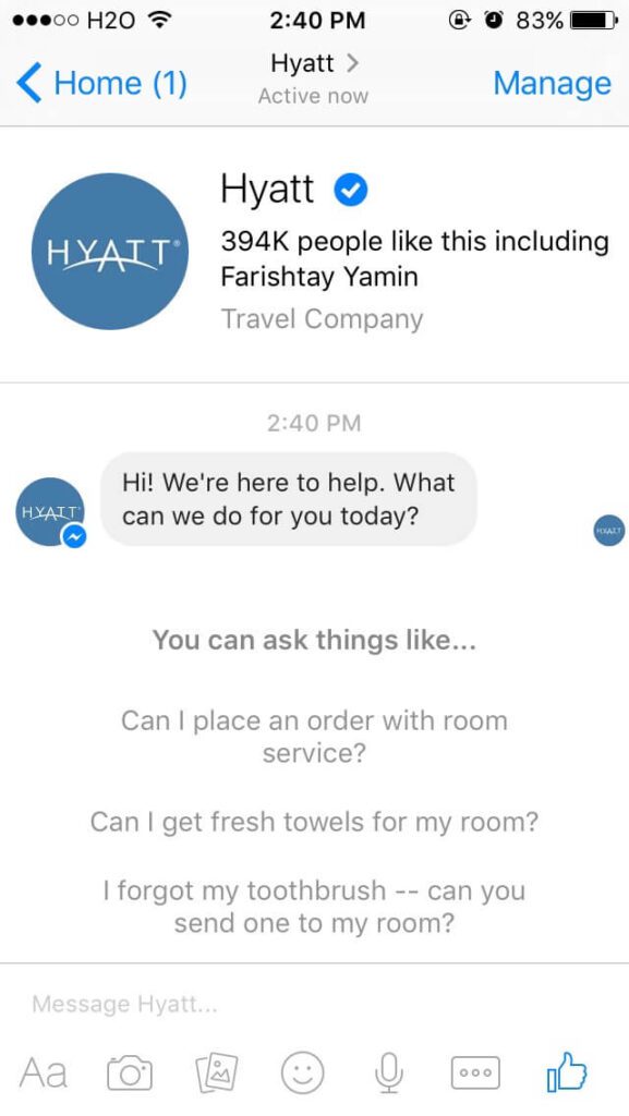 Hyatt uses Facebook Messenger to interact with its guests