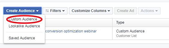 Setting up custom audience for website visitors