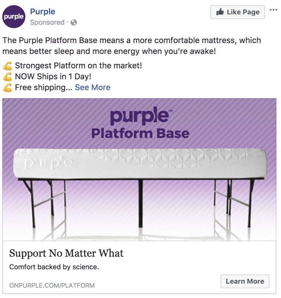 Example of a usual facebook ad with an image