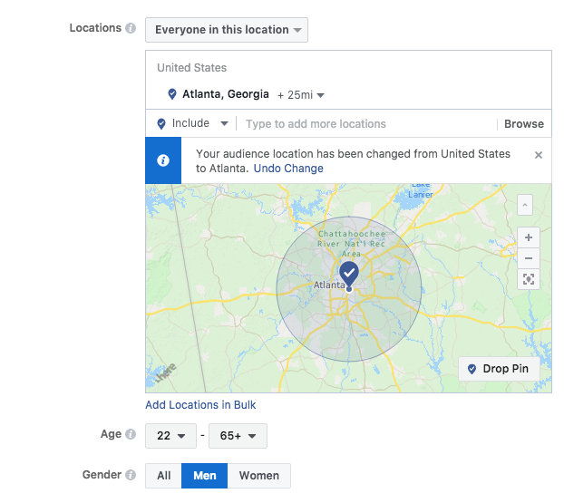 Target the right audience with facebook ad with filters for age, gender and location
