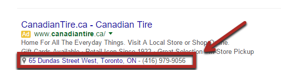 Use adwords location extension to add location related information to your ad