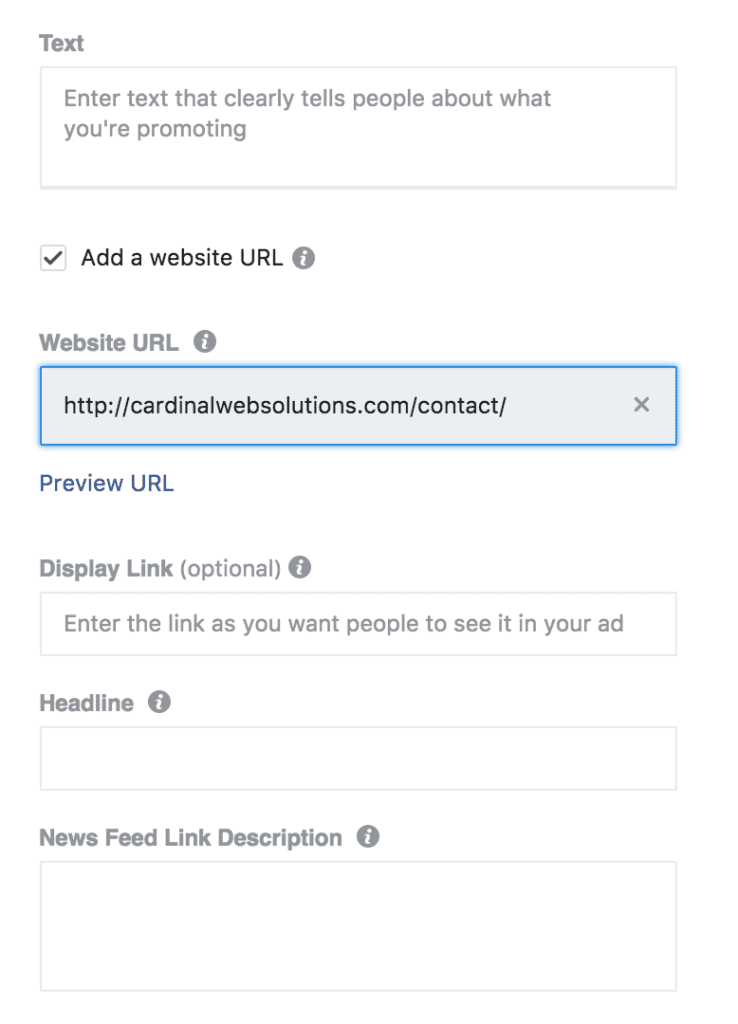 Adding text to your facebook ad