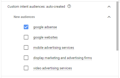 Use Google AdWords option to auto create custom intent audience