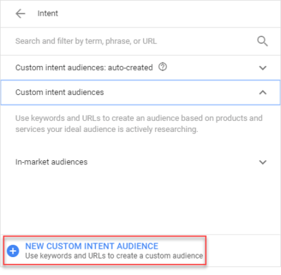 Create New Custom Intent Audience