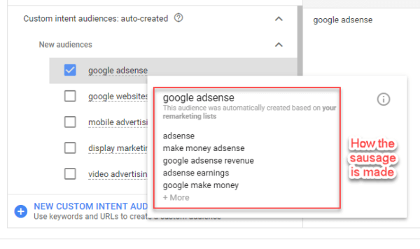 Custom Intent Audience Origin - when using auto create option