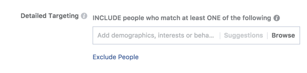 Setting up audience targeting when running facebook ad campaign with use of detailed targeting