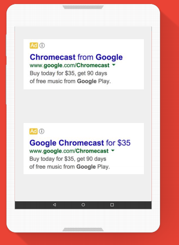 Example of different ads achieved with use of ad variations extensions