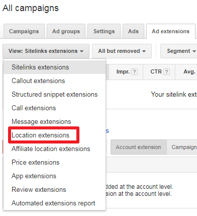 How to add location extension to google adwords - first step