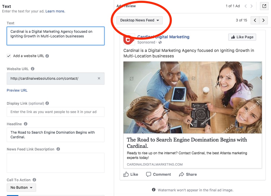 It's pretty easy to set up facebook ad copy, thanks to facebook ad preview capabilities