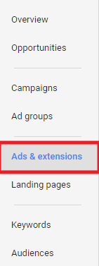 First Step in setting up Price Extension for Google AdWords