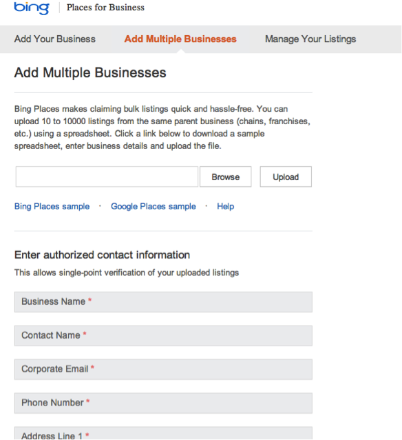 Adding Multiple Businesses on Bing