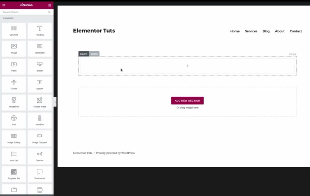 Add sections and elements with Elementor Page Builder