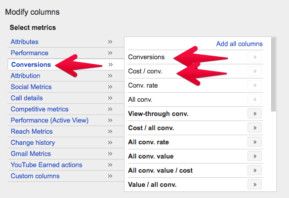 Adding Conversions to Analytics Report