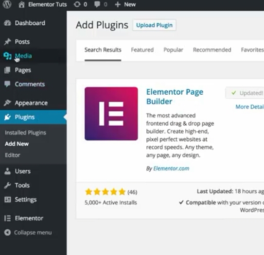 Install Elementor Page Builder for wordpress to build landing pages on wordpress