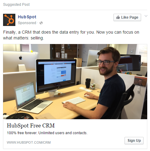 HubSpot free offer as part of Facebook Marketing Campaign