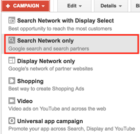 Search Network only campaign type