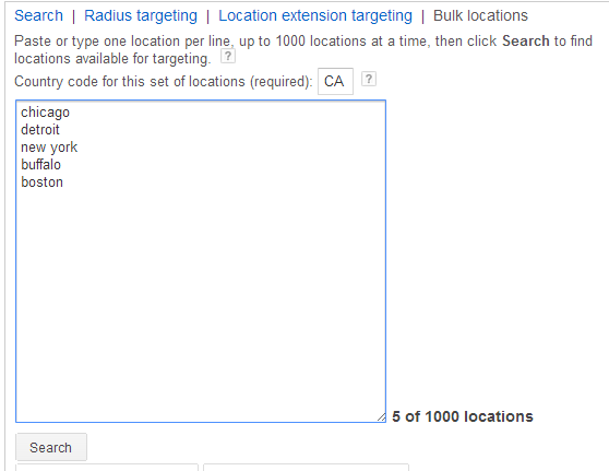 Geotargeting - adding bulk locations