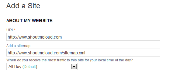 Add sitemap to website info page