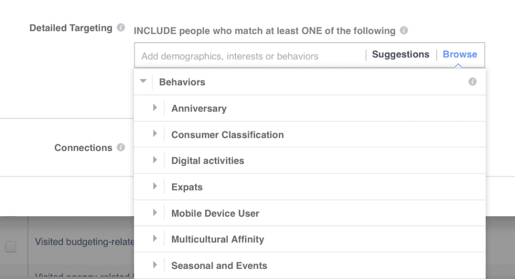 Audience Behaviors Selection