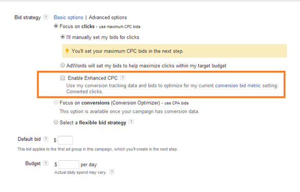 Setting up cost per acquisition (CPA) bidding method