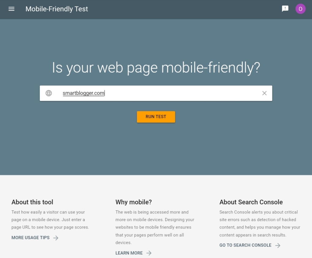 Mobile friendly testing tool