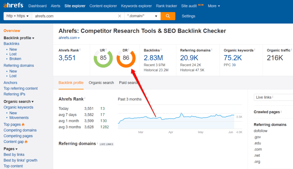 Ahrefs Backlinks Report