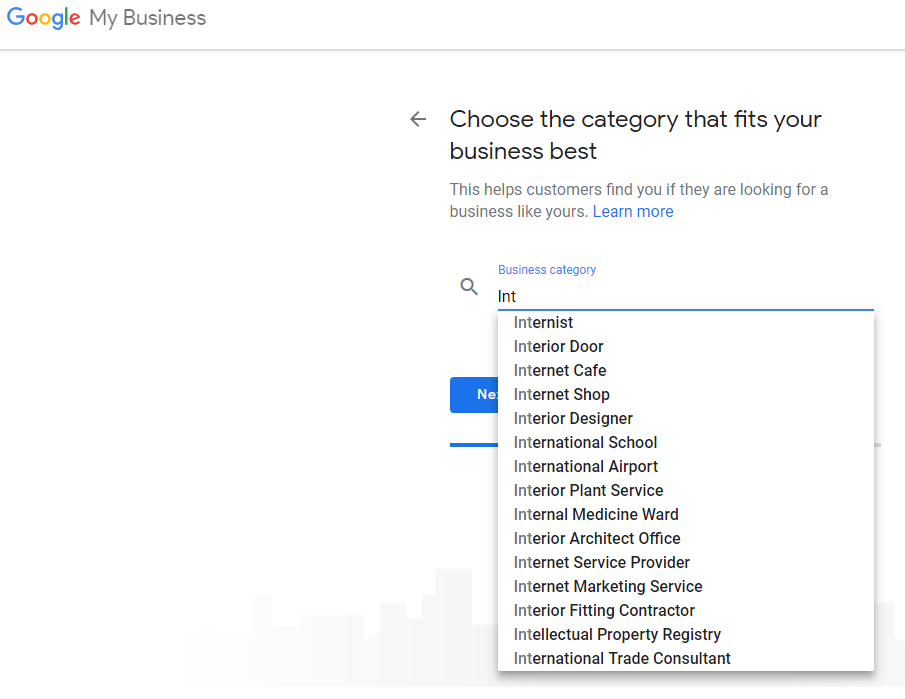 Choosing Business Category