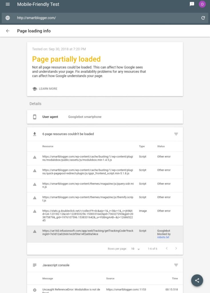 Google Console Errors Report