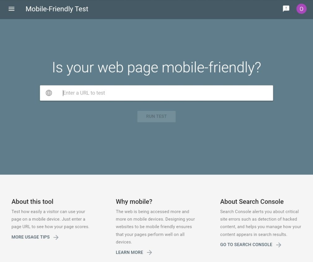 Google Mobile Friendly Test Page