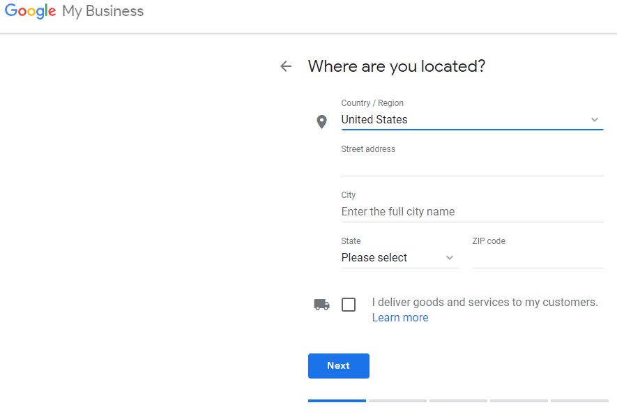 Google My Business Page, setting up location.