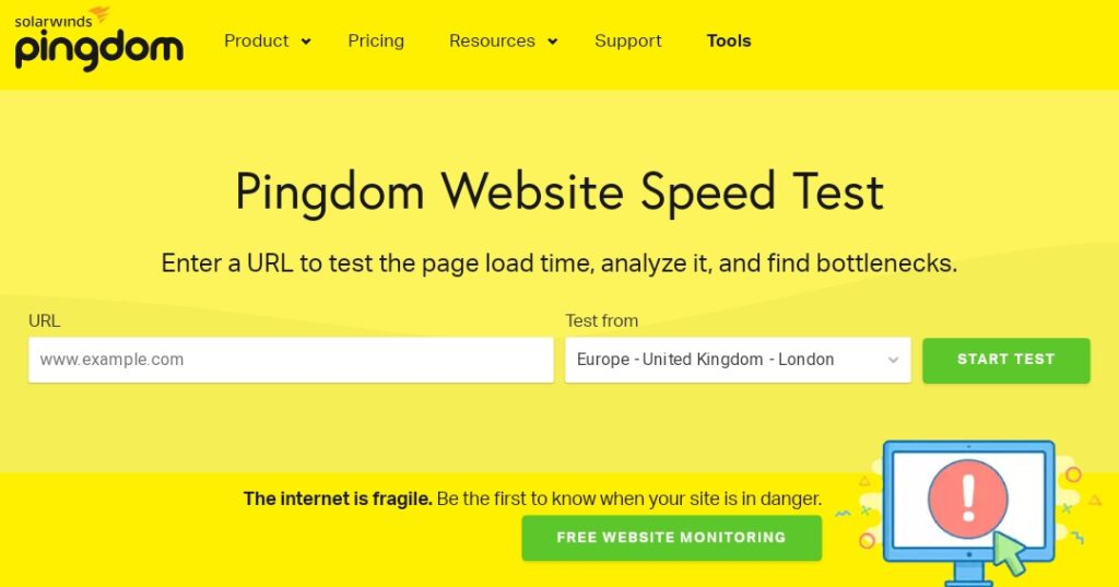 Pingdom tools website speed test
