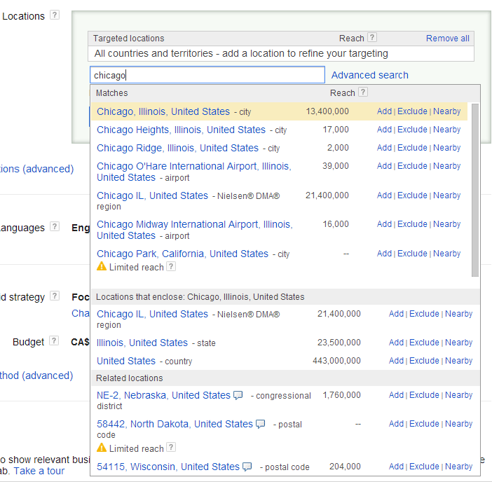 Geotargeting adding locations to your campaign