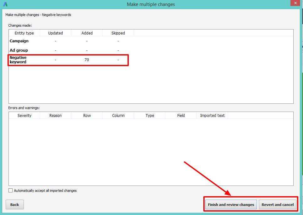 Finish and Review Changes