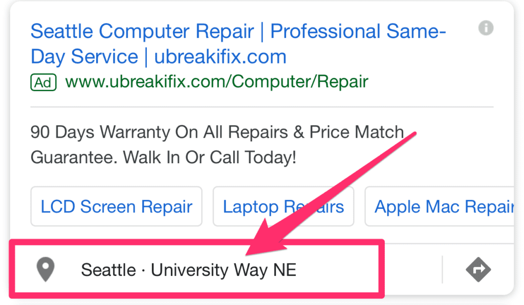 Location Extension Displayed in SERP