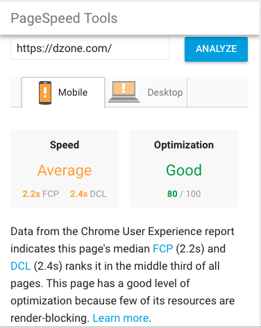 Test website load time for mobile and desktop devices