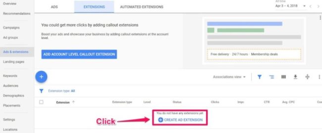 Create Ad Extension 