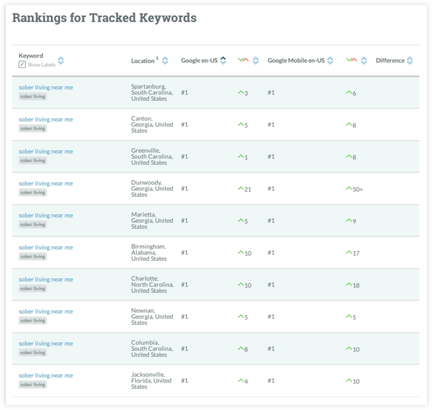 Rankings Tracked Keywords Overview