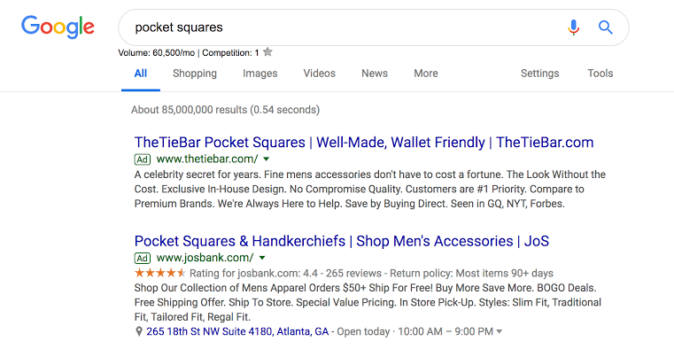 Pocket Square Search Engine Results