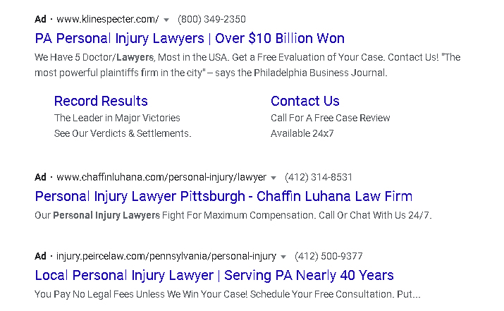 example of a Google ad for a law firm