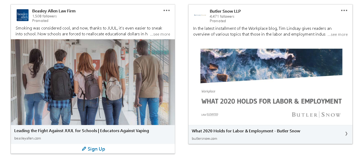 examples of law firm ads on LinkedIn
